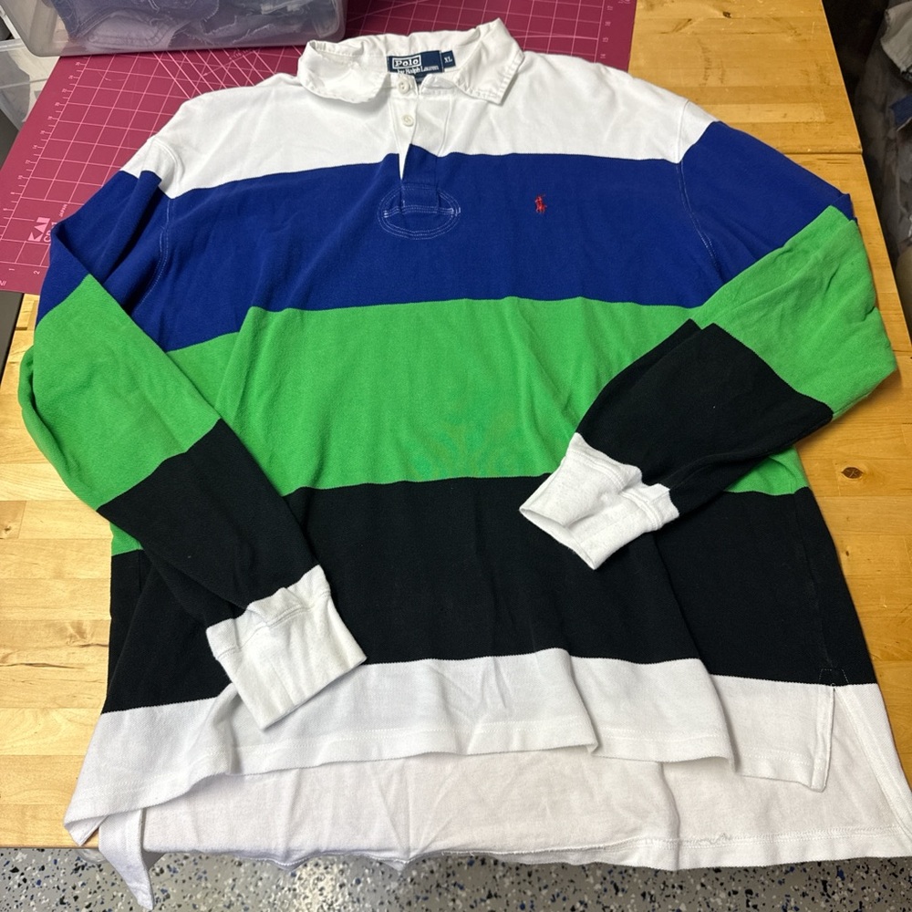 Ralph Lauren Men's Long Sleeve Striped Shirt - Blue, Green, Black, White